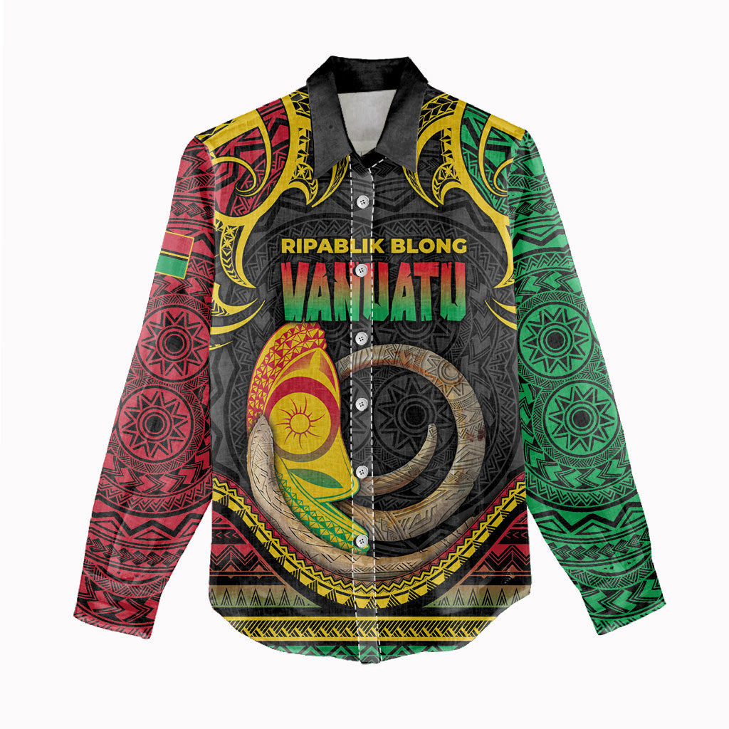 Vanuatu Language Week Women Casual Shirt Boar Tusk Warrior Tribal Floral Pattern DT05 - Polynesian Pride