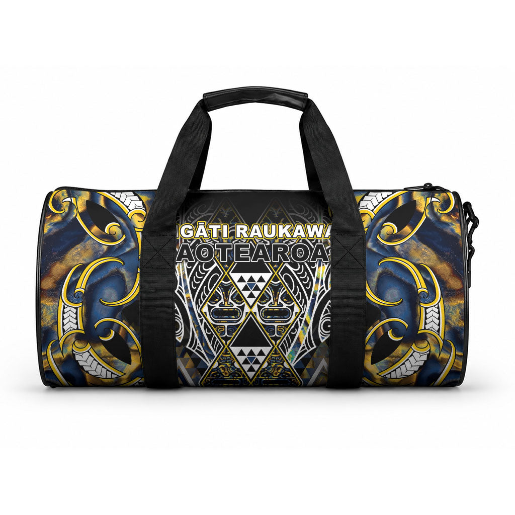 Aotearoa Ngati Raukawa Duffle Bag Maori Tribal Yellow And Navy Paua Shell Pattern DT05 One size Yellow - Polynesian Pride