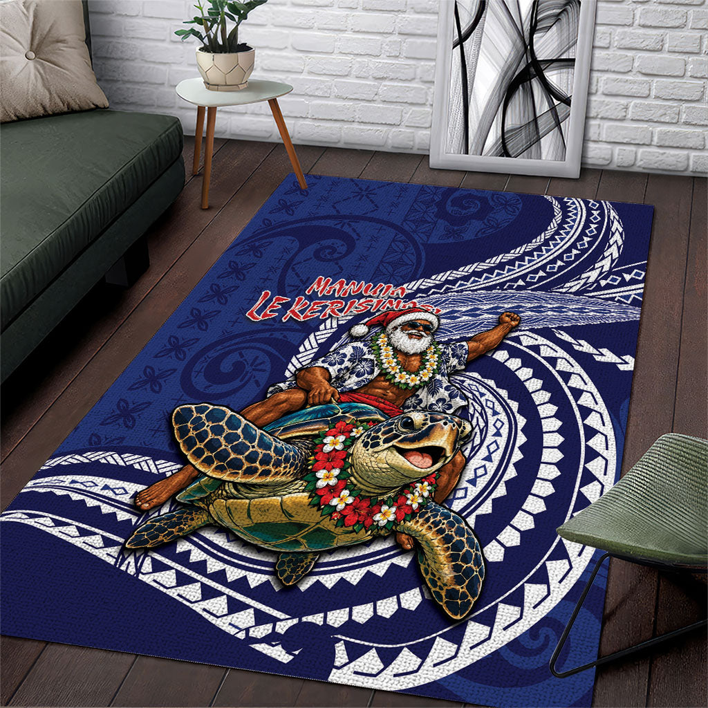 Samoa Christmas Area Rug Santa Riding Sea Turtle
