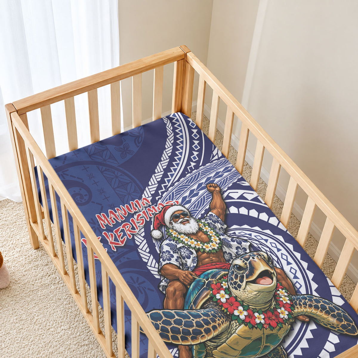 Samoa Christmas Baby Bed Cover Santa Riding Sea Turtle DT05 - Polynesian Pride