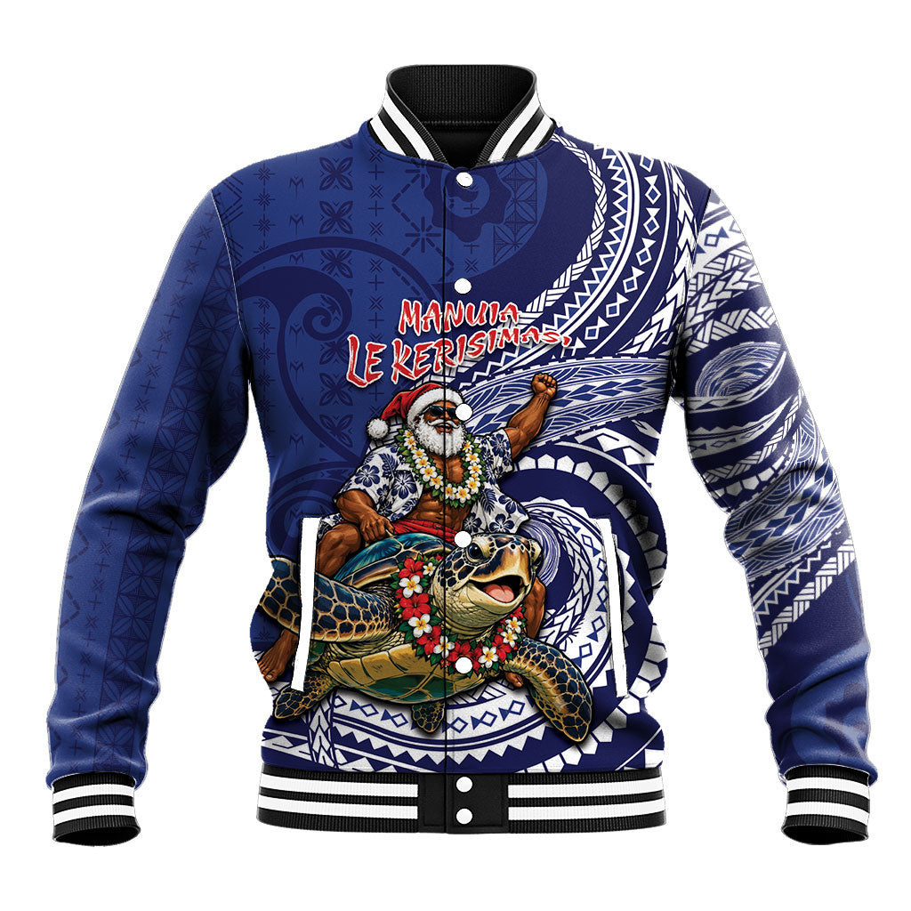 Samoa Christmas Baseball Jacket Santa Riding Sea Turtle
