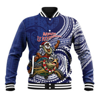 Samoa Christmas Baseball Jacket Santa Riding Sea Turtle