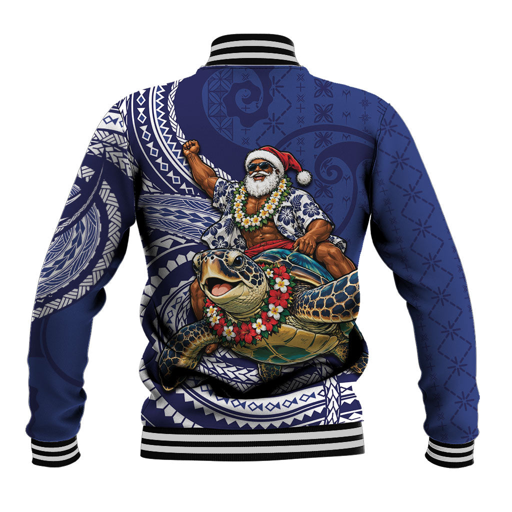 Samoa Christmas Baseball Jacket Santa Riding Sea Turtle
