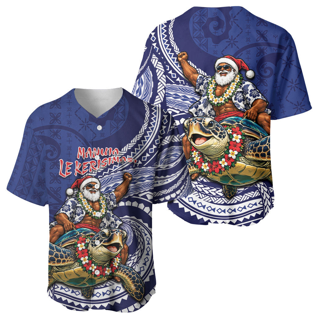Samoa Christmas Baseball Jersey Santa Riding Sea Turtle