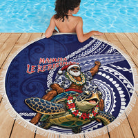 Samoa Christmas Beach Blanket Santa Riding Sea Turtle DT05 - Polynesian Pride