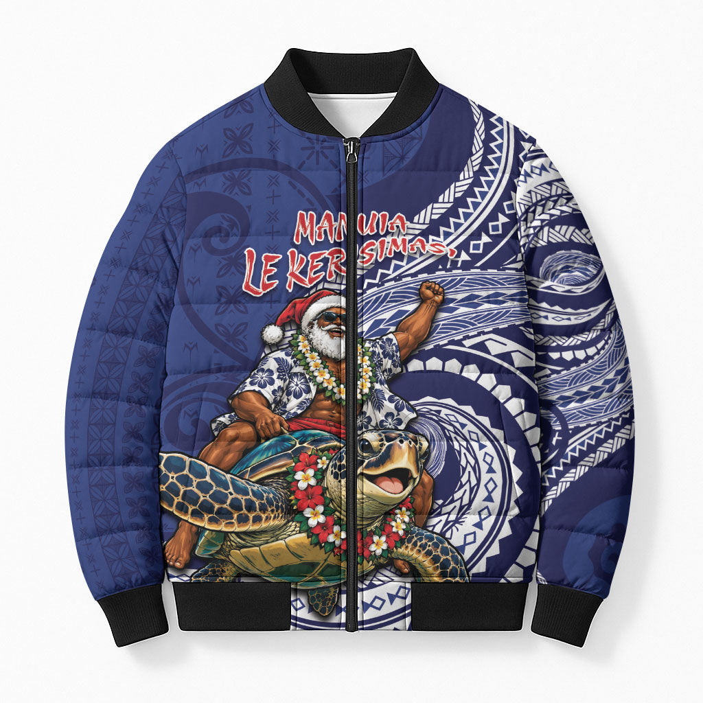 Samoa Christmas Bomber Puffer Jacket Santa Riding Sea Turtle
