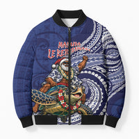 Samoa Christmas Bomber Puffer Jacket Santa Riding Sea Turtle
