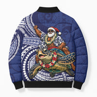 Samoa Christmas Bomber Puffer Jacket Santa Riding Sea Turtle