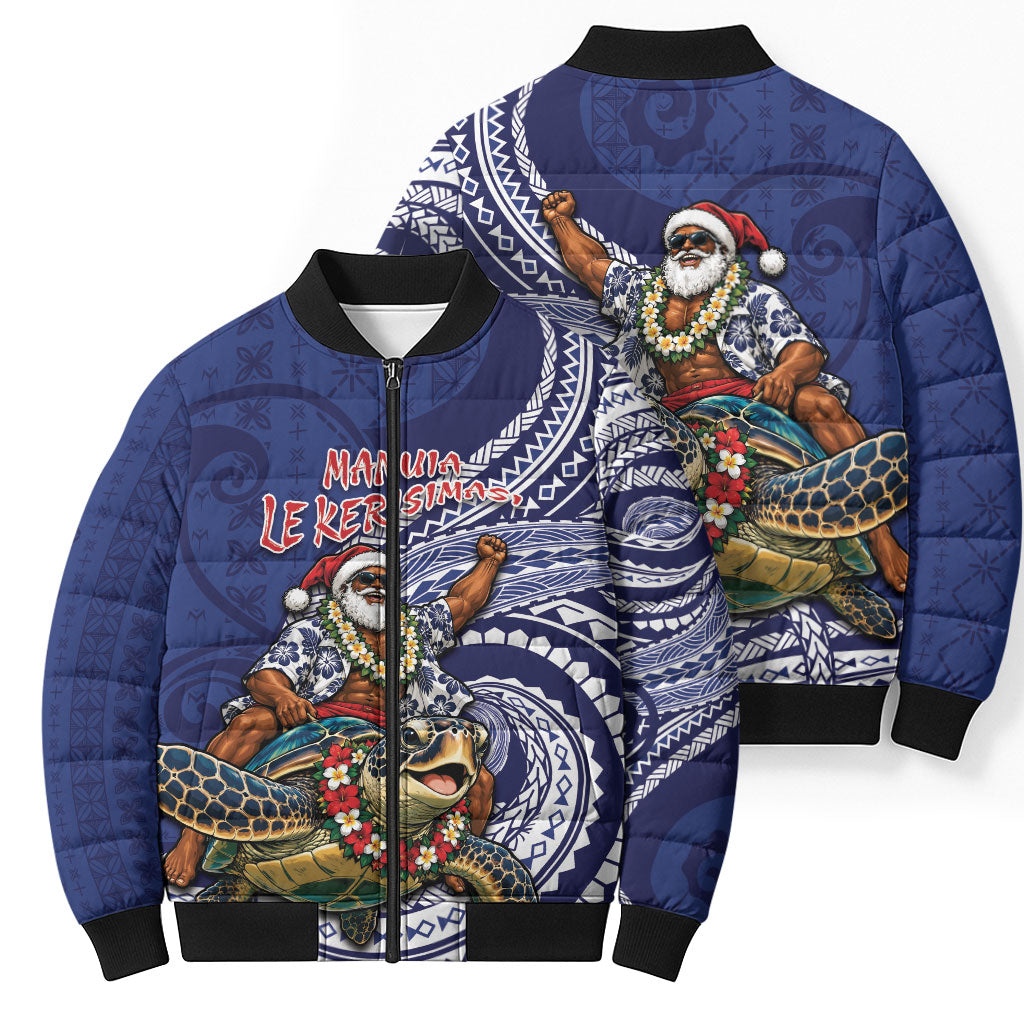 Samoa Christmas Bomber Puffer Jacket Santa Riding Sea Turtle