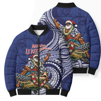 Samoa Christmas Bomber Puffer Jacket Santa Riding Sea Turtle