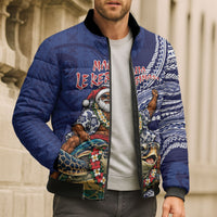 Samoa Christmas Bomber Puffer Jacket Santa Riding Sea Turtle