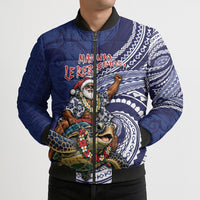 Samoa Christmas Bomber Puffer Jacket Santa Riding Sea Turtle