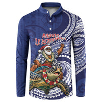 Samoa Christmas Button Sweatshirt Santa Riding Sea Turtle