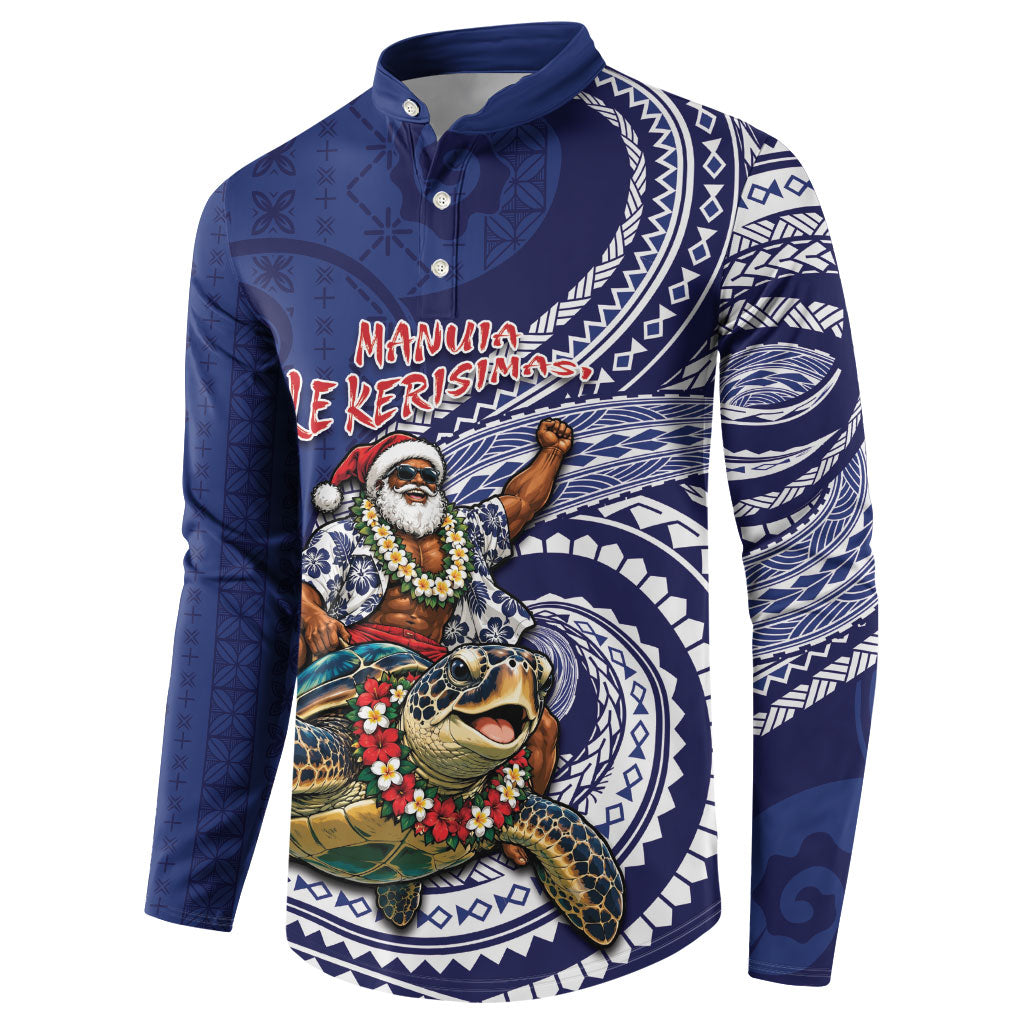 Samoa Christmas Button Sweatshirt Santa Riding Sea Turtle