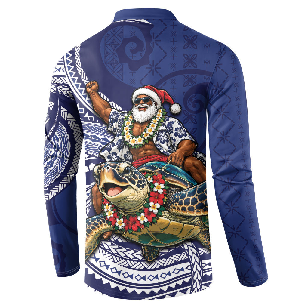 Samoa Christmas Button Sweatshirt Santa Riding Sea Turtle