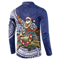 Samoa Christmas Button Sweatshirt Santa Riding Sea Turtle