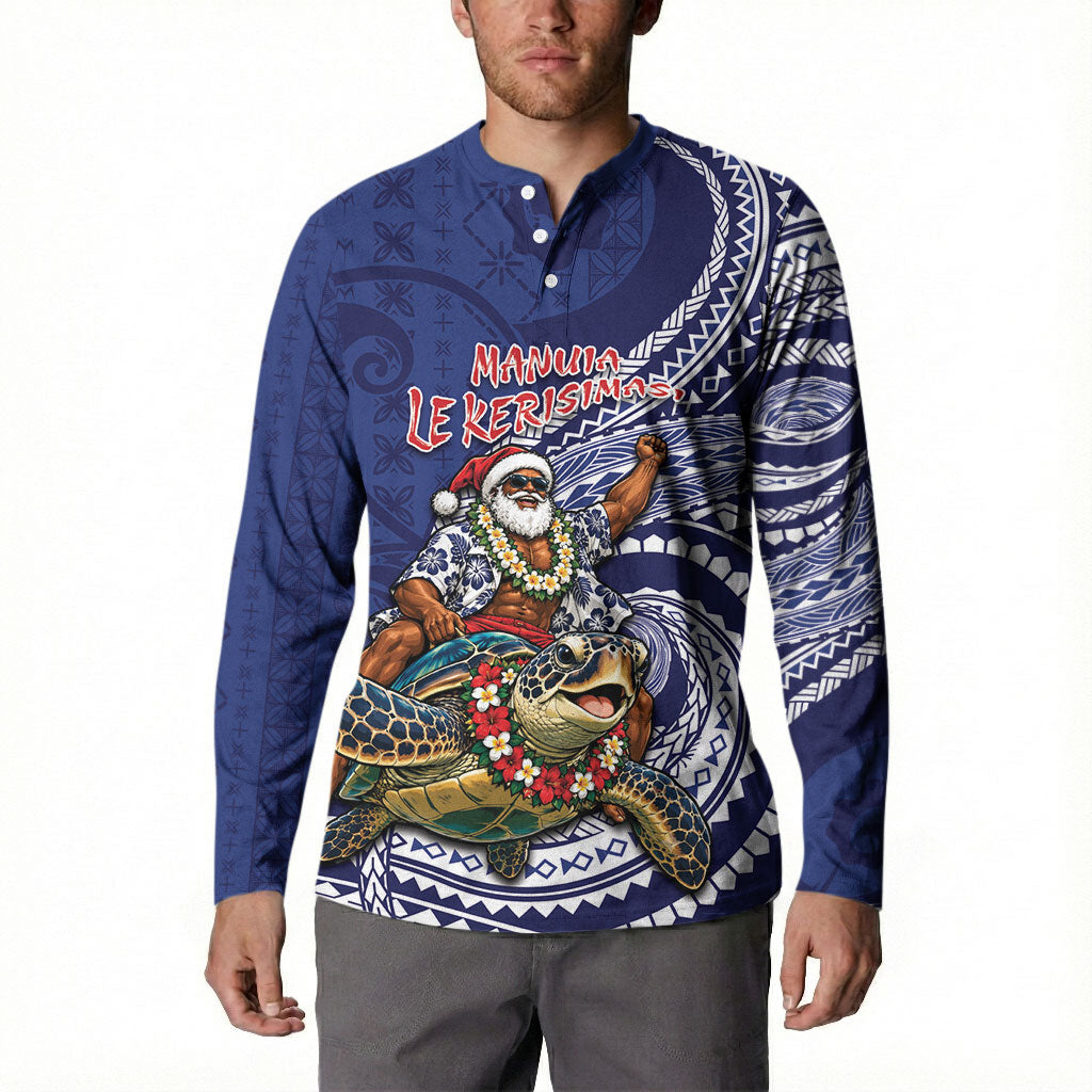 Samoa Christmas Button Sweatshirt Santa Riding Sea Turtle