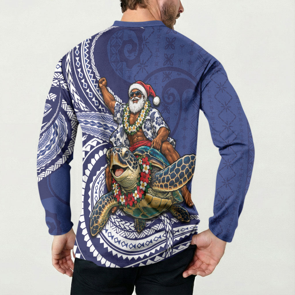 Samoa Christmas Button Sweatshirt Santa Riding Sea Turtle
