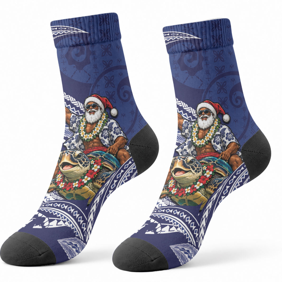 Samoa Christmas Crew Socks Santa Riding Sea Turtle