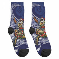 Samoa Christmas Crew Socks Santa Riding Sea Turtle
