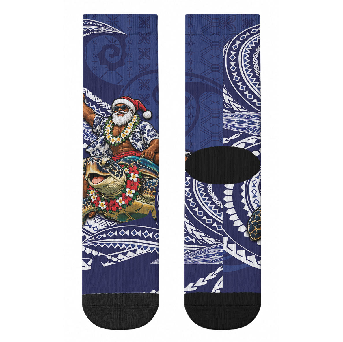 Samoa Christmas Crew Socks Santa Riding Sea Turtle