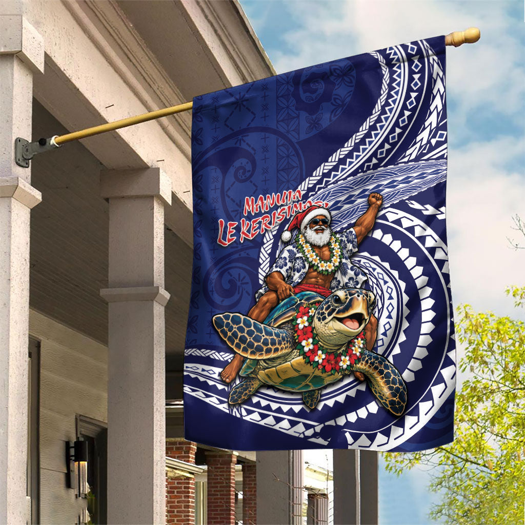 Samoa Christmas Garden Flag Santa Riding Sea Turtle DT05 House Flag Navy - Polynesian Pride