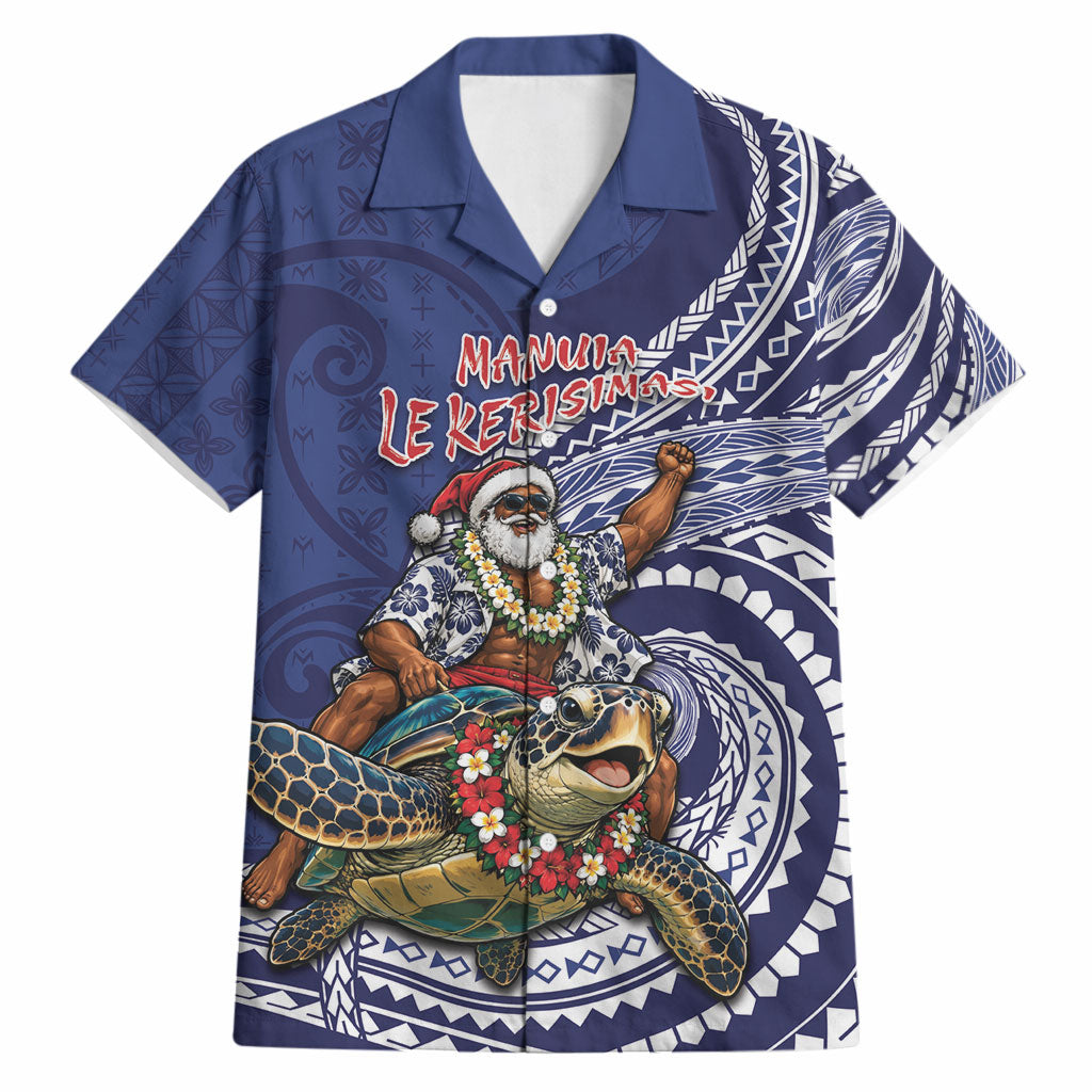 Samoa Christmas Hawaiian Shirt Santa Riding Sea Turtle DT05 Navy - Polynesian Pride