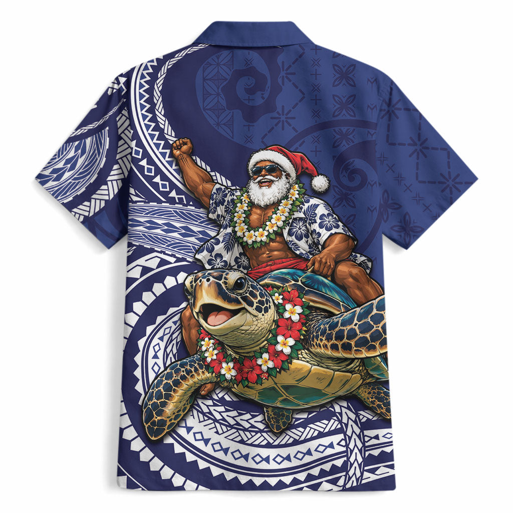 Samoa Christmas Hawaiian Shirt Santa Riding Sea Turtle