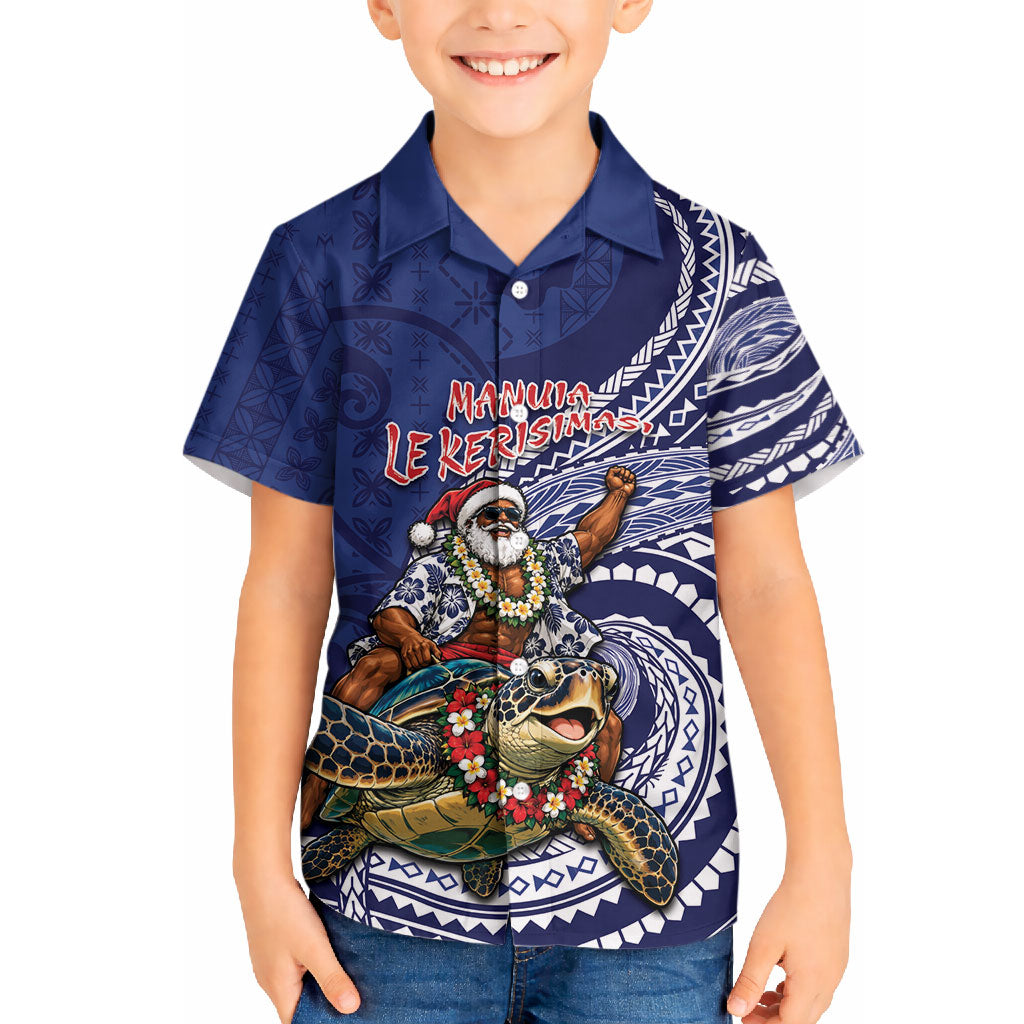 Samoa Christmas Hawaiian Shirt Santa Riding Sea Turtle
