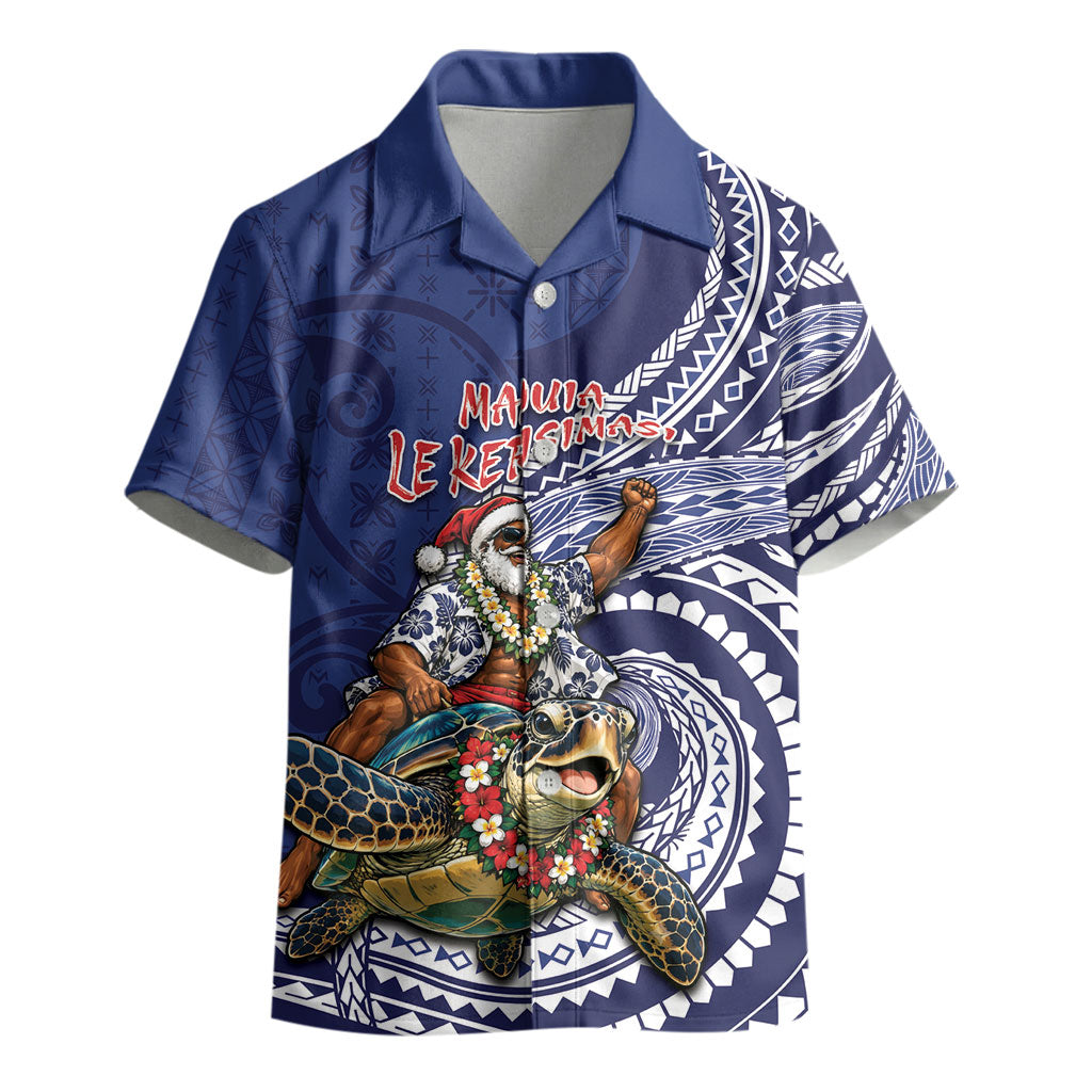 Samoa Christmas Kid Hawaiian Shirt Santa Riding Sea Turtle