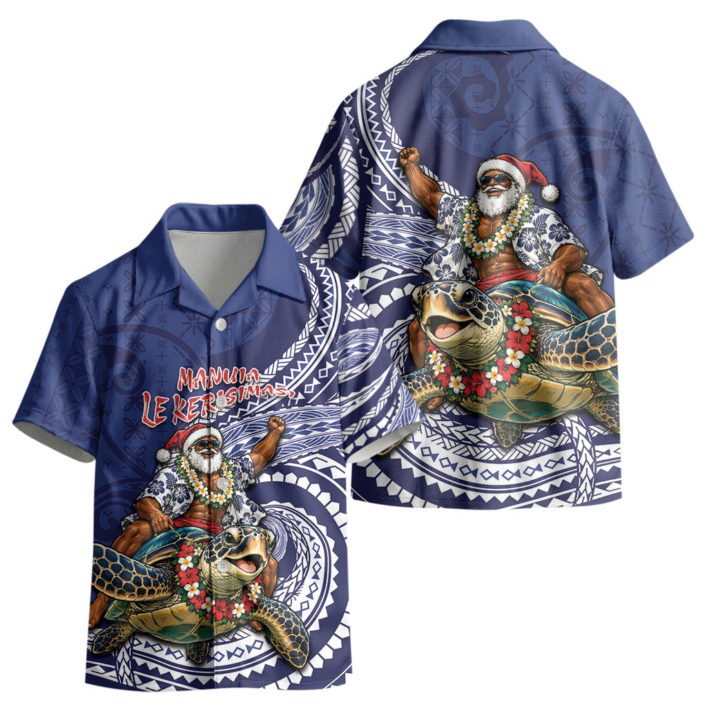 Samoa Christmas Kid Hawaiian Shirt Santa Riding Sea Turtle