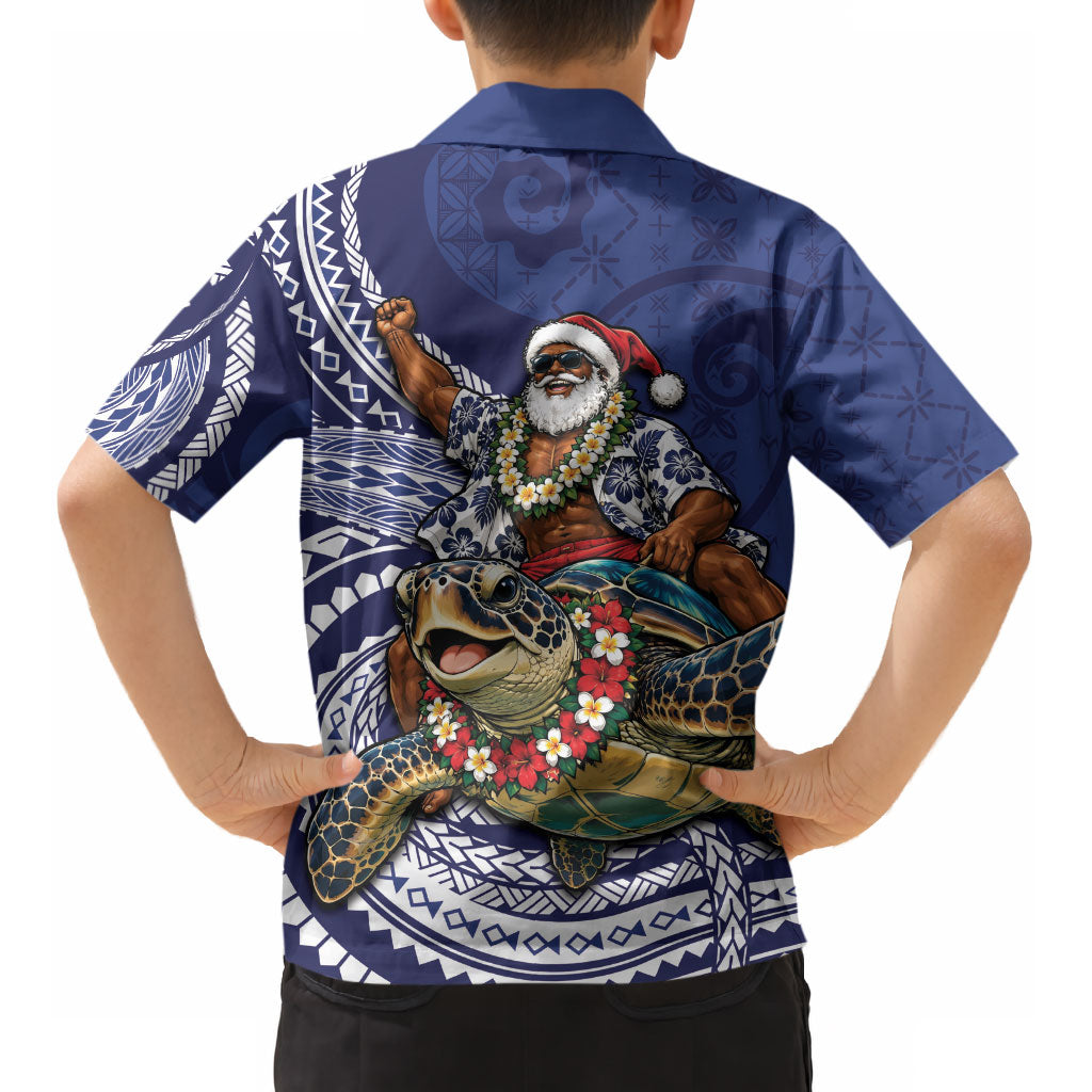 Samoa Christmas Kid Hawaiian Shirt Santa Riding Sea Turtle