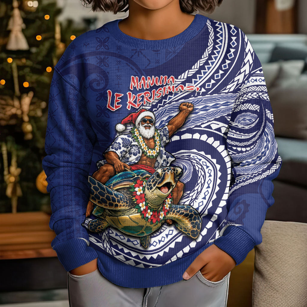 Samoa Christmas Kid Ugly Christmas Sweater Santa Riding Sea Turtle DT05 - Polynesian Pride