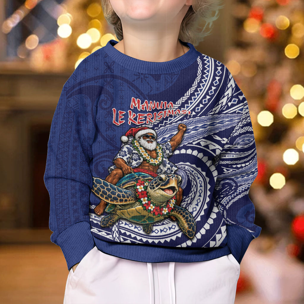 Samoa Christmas Kid Ugly Christmas Sweater Santa Riding Sea Turtle DT05 - Polynesian Pride