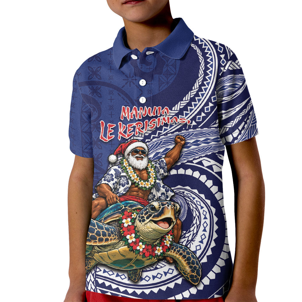 Samoa Christmas Kid Polo Shirt Santa Riding Sea Turtle