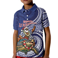 Samoa Christmas Kid Polo Shirt Santa Riding Sea Turtle