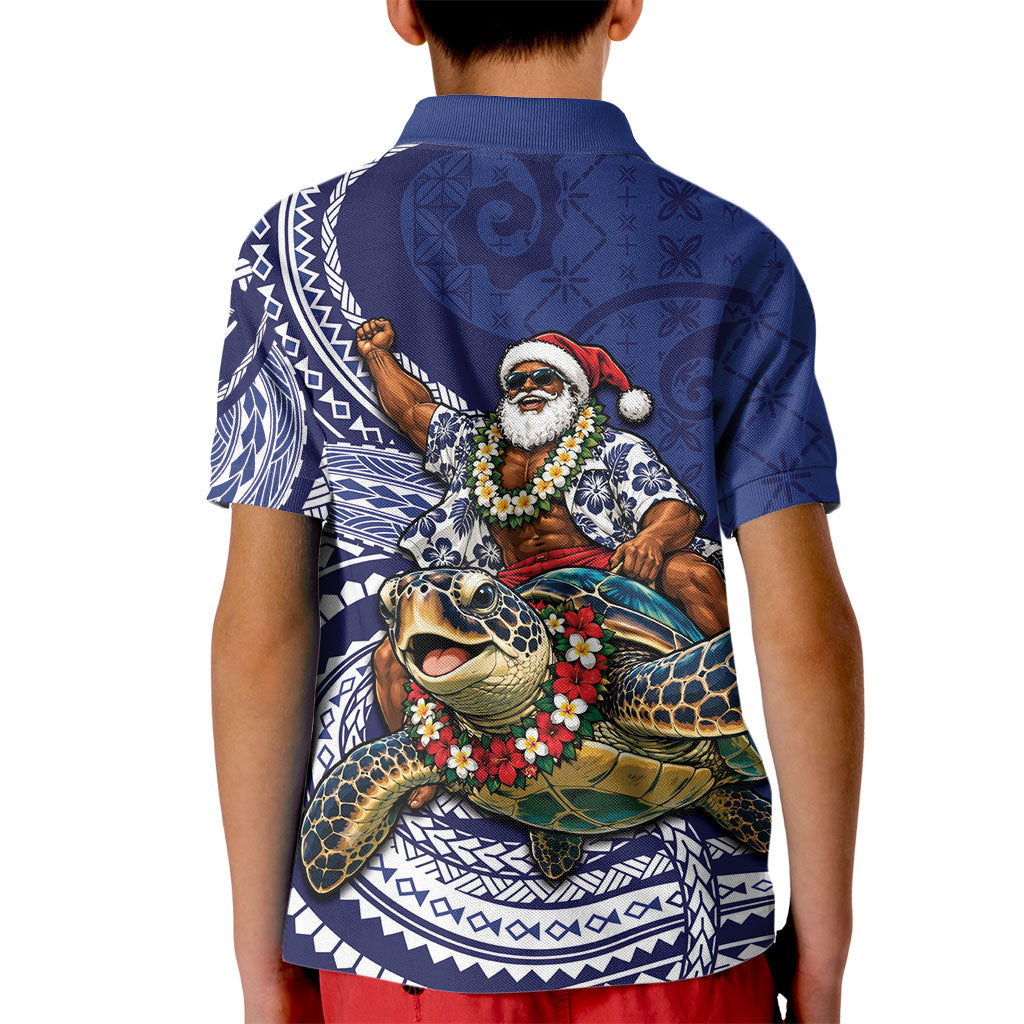 Samoa Christmas Kid Polo Shirt Santa Riding Sea Turtle