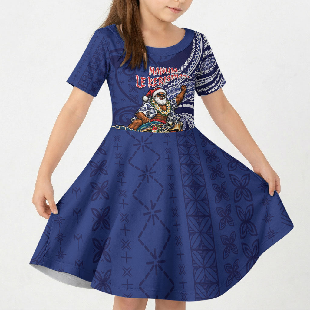 Samoa Christmas Kid Short Sleeve Dress Santa Riding Sea Turtle