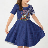 Samoa Christmas Kid Short Sleeve Dress Santa Riding Sea Turtle