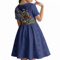 Samoa Christmas Kid Short Sleeve Dress Santa Riding Sea Turtle