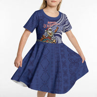 Samoa Christmas Kid Short Sleeve Dress Santa Riding Sea Turtle