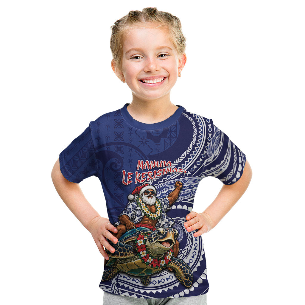 Samoa Christmas Kid T Shirt Santa Riding Sea Turtle