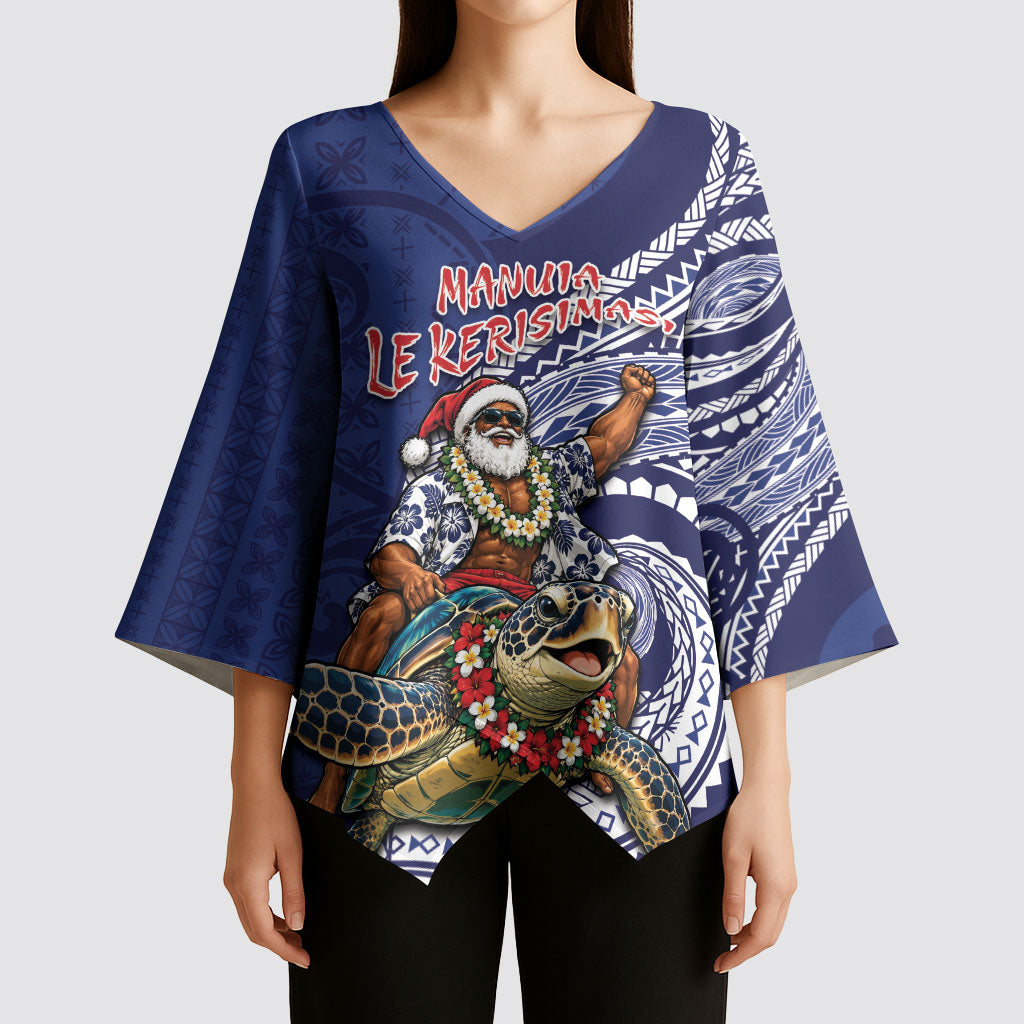 Samoa Christmas Kimono Sleeve Blouse Santa Riding Sea Turtle DT05 - Polynesian Pride
