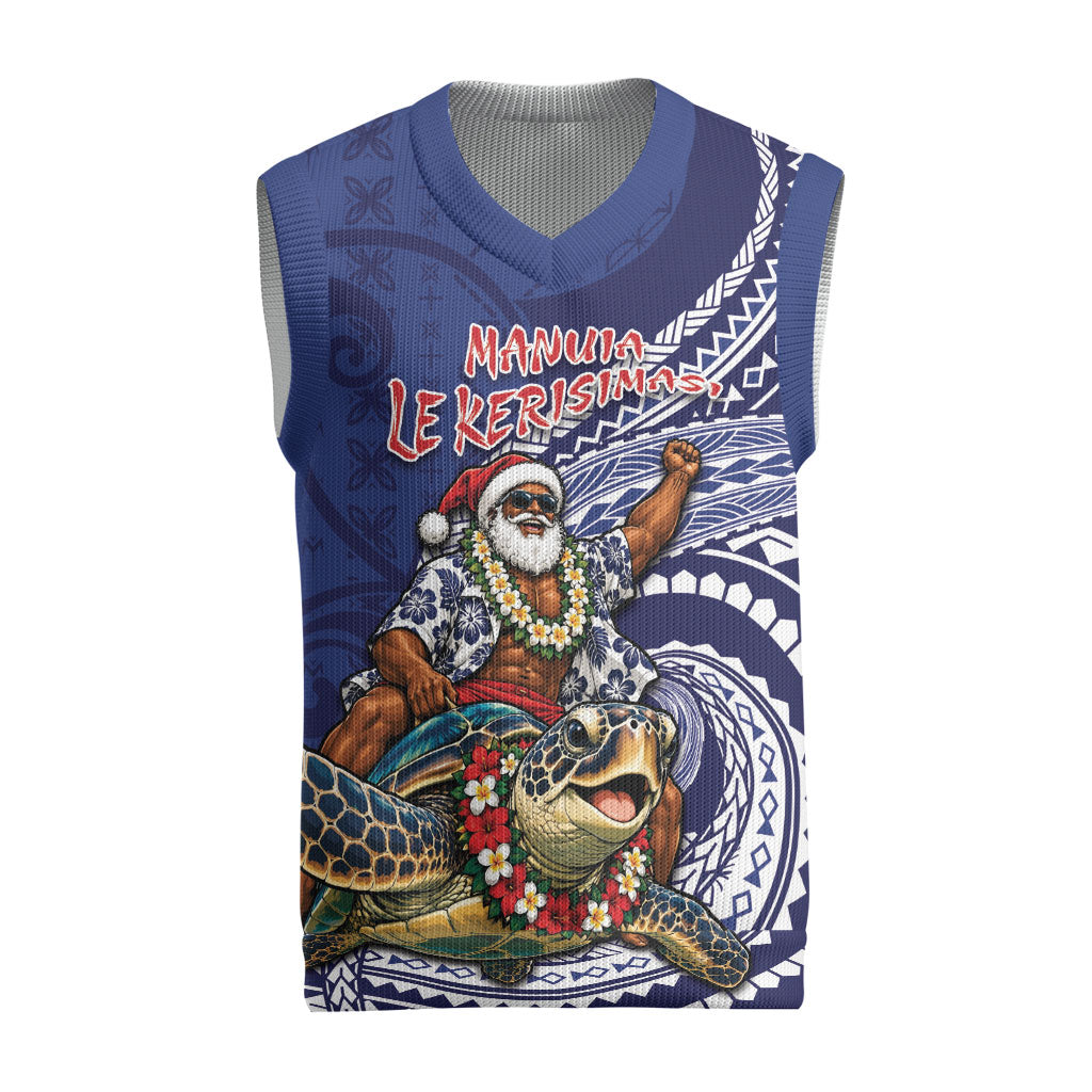 Samoa Christmas Knitted V-Neck Vest Santa Riding Sea Turtle DT05 Navy - Polynesian Pride