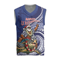 Samoa Christmas Knitted V-Neck Vest Santa Riding Sea Turtle DT05 Navy - Polynesian Pride