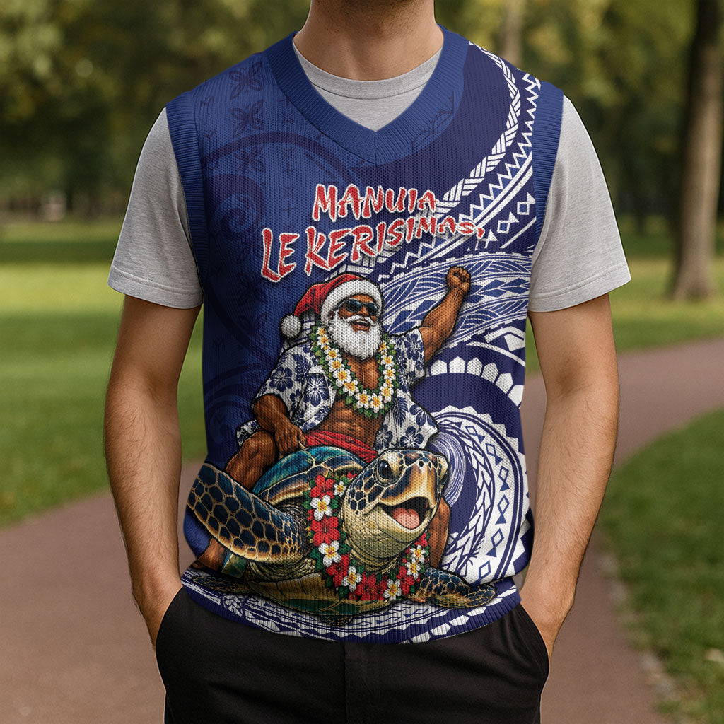 Samoa Christmas Knitted V-Neck Vest Santa Riding Sea Turtle DT05 - Polynesian Pride