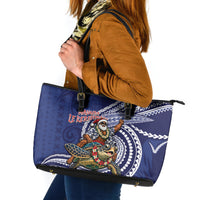 Samoa Christmas Leather Tote Bag Santa Riding Sea Turtle