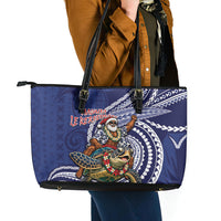 Samoa Christmas Leather Tote Bag Santa Riding Sea Turtle