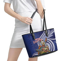 Samoa Christmas Leather Tote Bag Santa Riding Sea Turtle