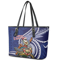 Samoa Christmas Leather Tote Bag Santa Riding Sea Turtle
